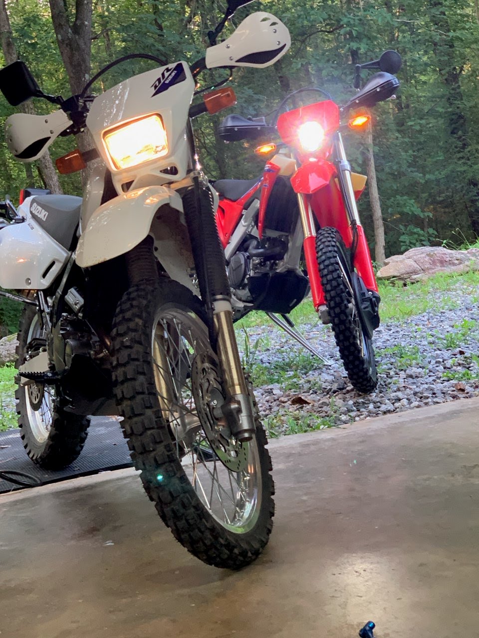 Two dual-sport motorcycles in Suches, Georgia